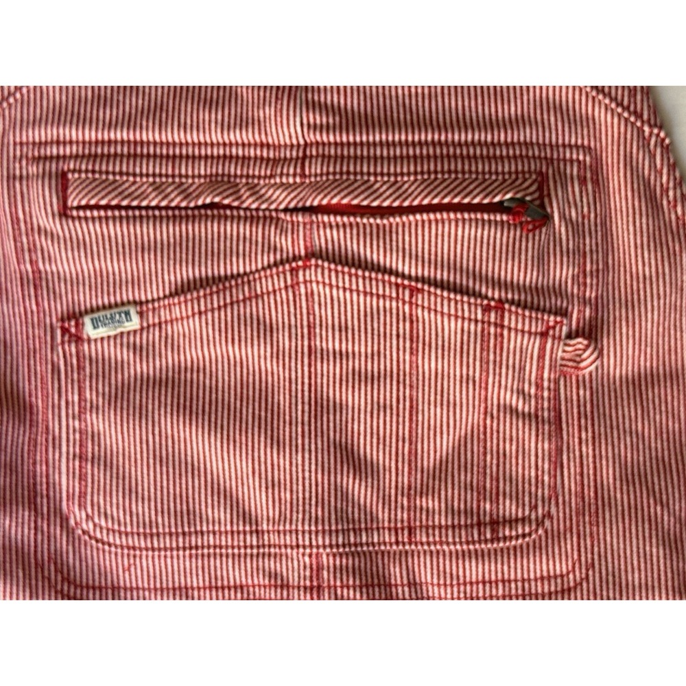 Duluth Trading Women Overalls L Red Railroad Pin Stripe Painter - Picture 5 of 16